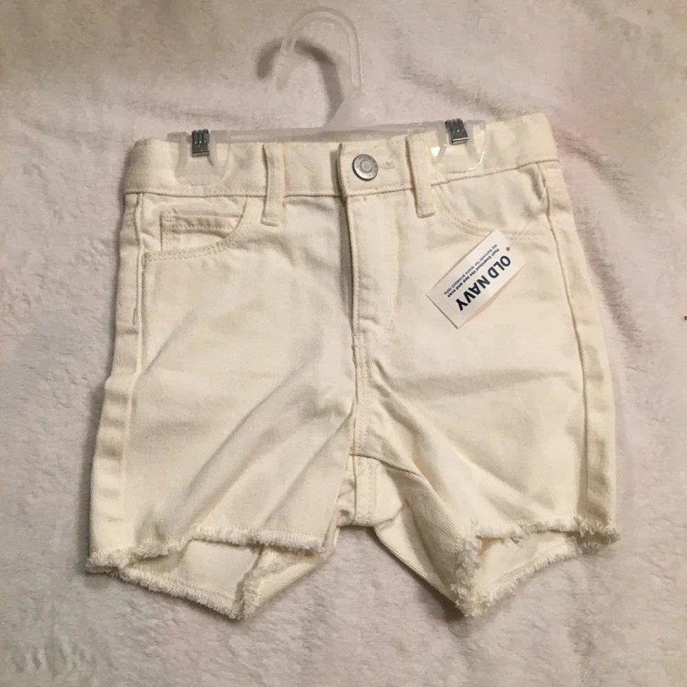 Old Navy Denim Shorts Girls 5T white New Raw Hem pockets‎ vintage